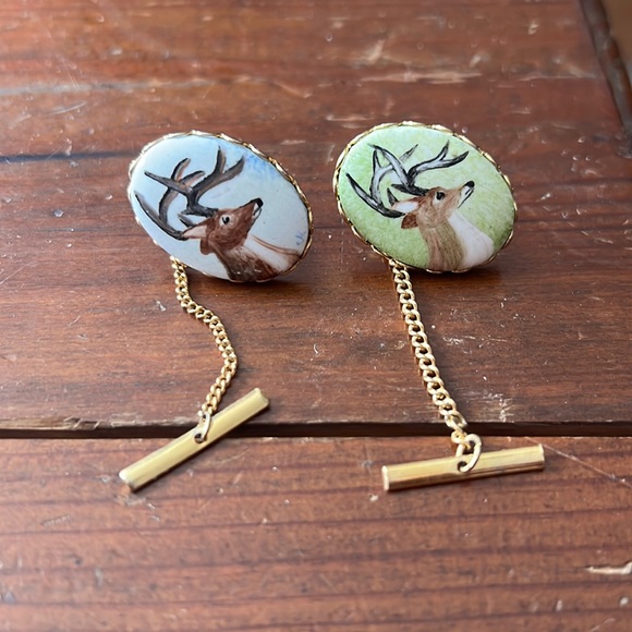 Other - Vintage Hand-painted Deer Cufflinks pair